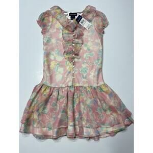 RALPH LAUREN Girls 6 Pink Lined Floral Chiffon Dress Fancy New NWT